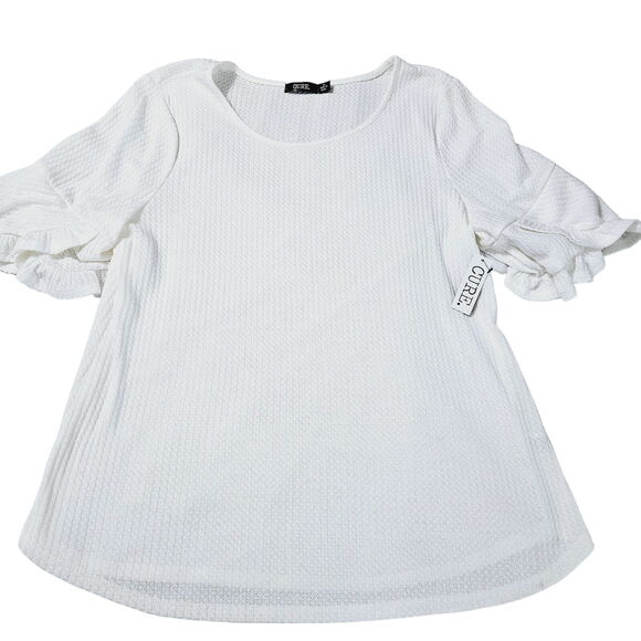 Cure Womens Blouse White Size XL Polyester Blend Stretch 3/4 Bell Sleeve - Picture 1 of 12
